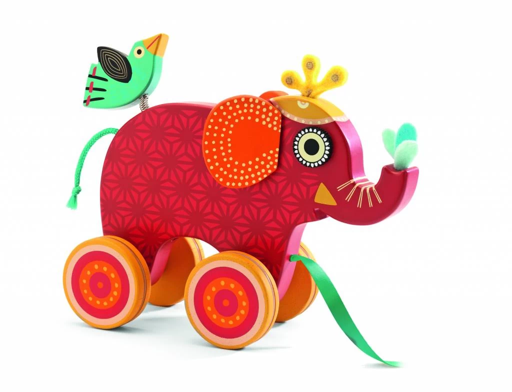 Djeco Houten Trek-olifant 'Indy' 1 Djeco Houten Trek-olifant 'Indy'